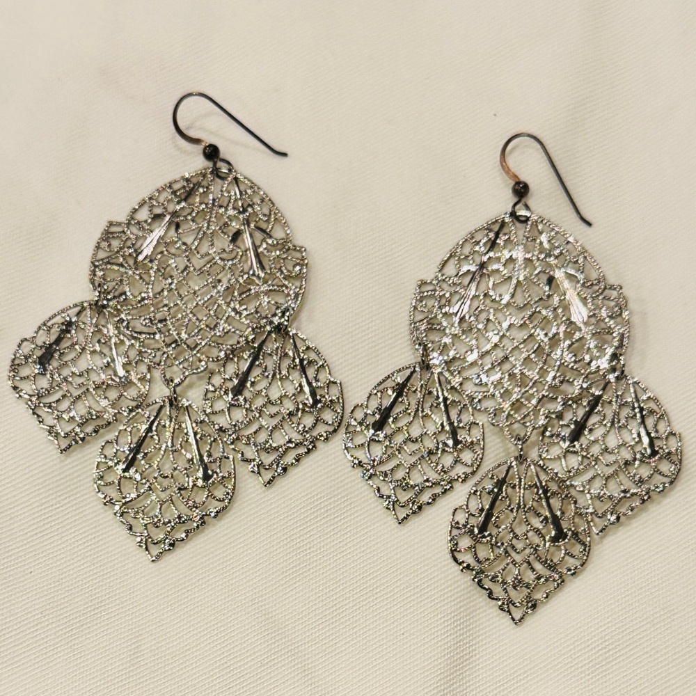 Scoop NYC Intricate Silver Drop Chandelier Earrings, lightweight, never worn